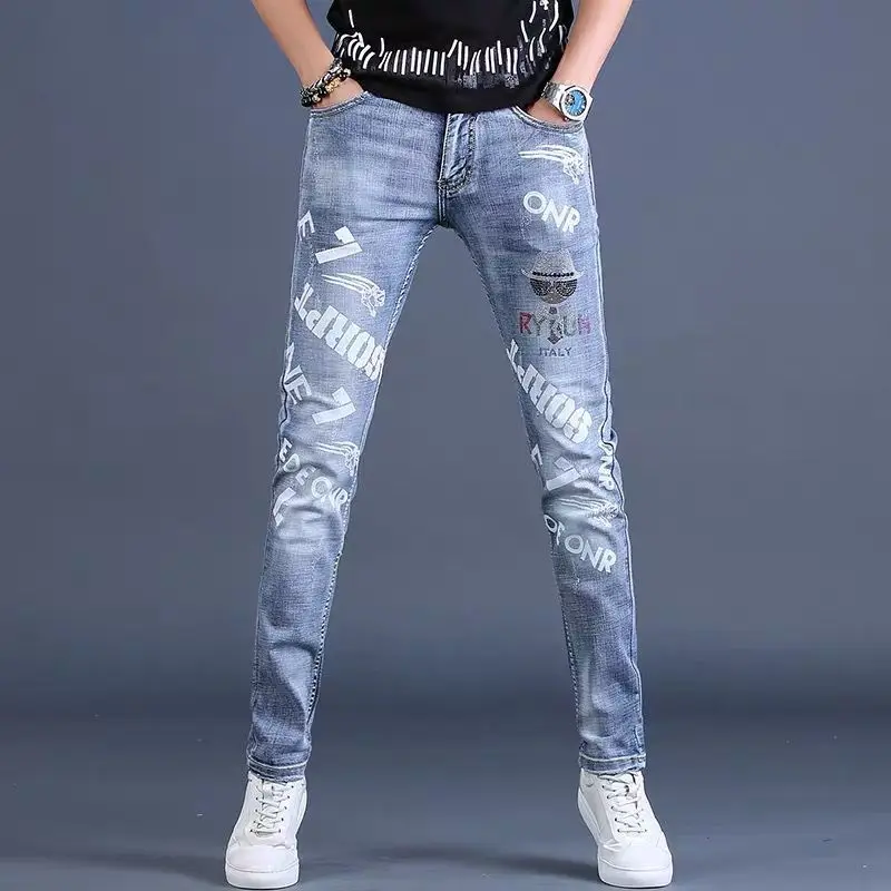 Men’s High Quality Prints Blue Jeans,Slim-fit Stretch Denim Pants,Street Fashion Casual Jeans,Youth Cool Must;
Men’s High Quality Prints Blue Jeans,Slim-fit Stretch Denim Pants,Street Fashion Casual Jeans,Youth Cool Must;