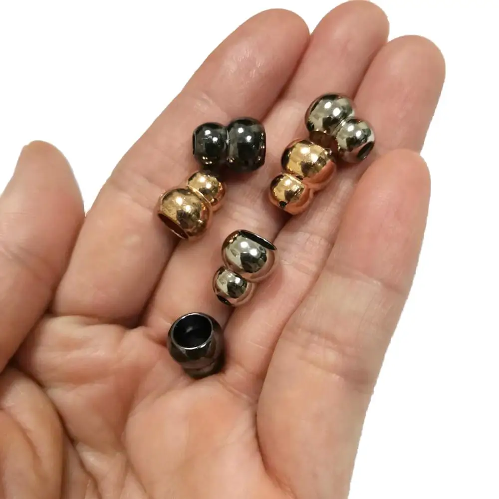 

DIY 100pcs/Lot Round Gourd Metal Zinc Alloy Bell Stoppers Cord Ends Lock Nickle Black Gold For 3mm Bungee Cord Free Shipping