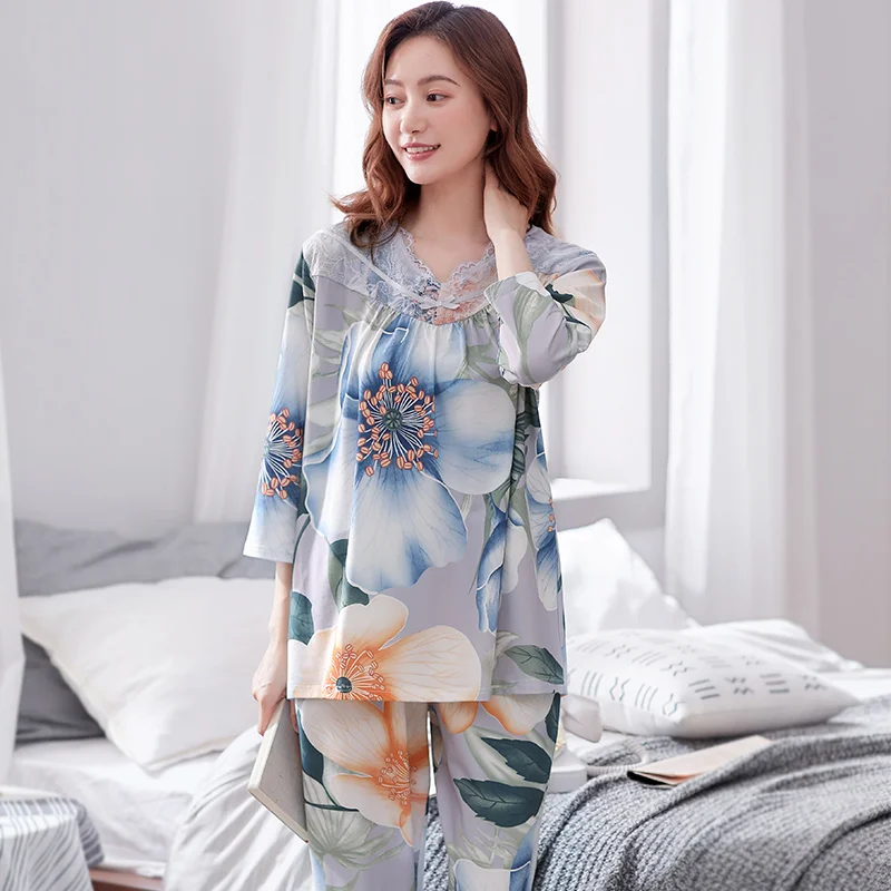New Summer Plus Size M-3XL Women Pajamas Floral Pyjamas Casual Soft Elegant Loose Female Sleepwear Modal Ladies Nightwear
New Summer Plus Size M-3XL Women Pajamas Floral Pyjamas Casual Soft Elegant Loose Female Sleepwear Modal Ladies Nightwear