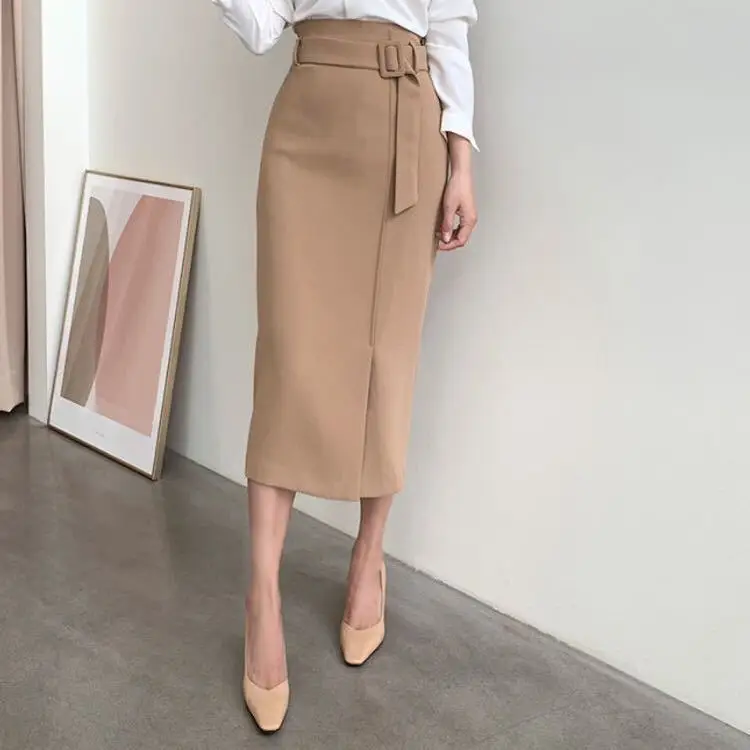 Женская осенне-зимняя Новинка 2020 модная юбки с ремнем облегающая юбка на бедрах