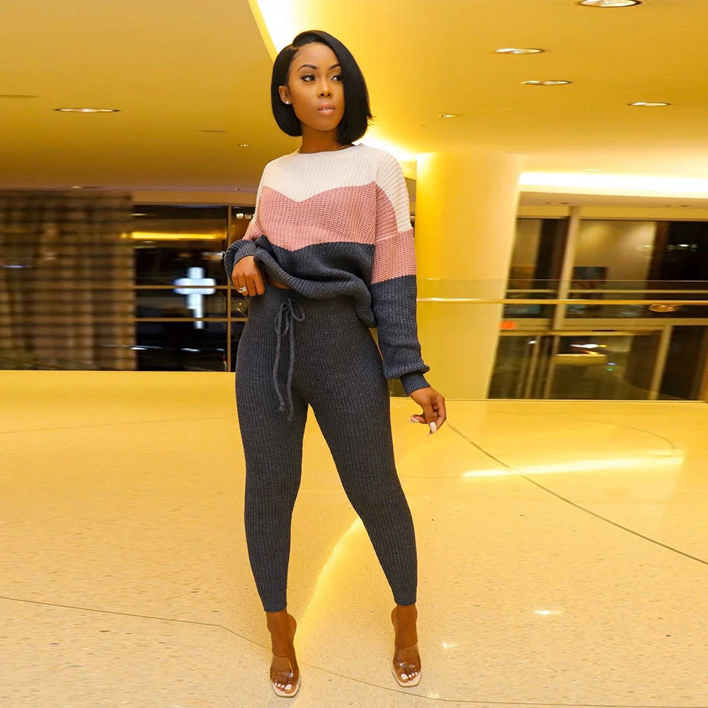 TWO PIECE SET Sweater Top Pants Long Sleeve Women Knitted Suit Outfits Patchwork Contrast Color Rib Tracksuit Female Winter 2 PC
TWO PIECE SET Sweater Top Pants Long Sleeve Women Knitted Suit Outfits Patchwork Contrast Color Rib Tracksuit Female Winter 2 PC