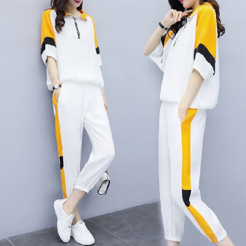 Pants Sets Women 2020 Summer Sports Two-piece Loose Large Size Sports Shirt Nine Points Pants Casual Two-piece Suit Women A965
Pants Sets Women 2020 Summer Sports Two-piece Loose Large Size Sports Shirt Nine Points Pants Casual Two-piece Suit Women A965