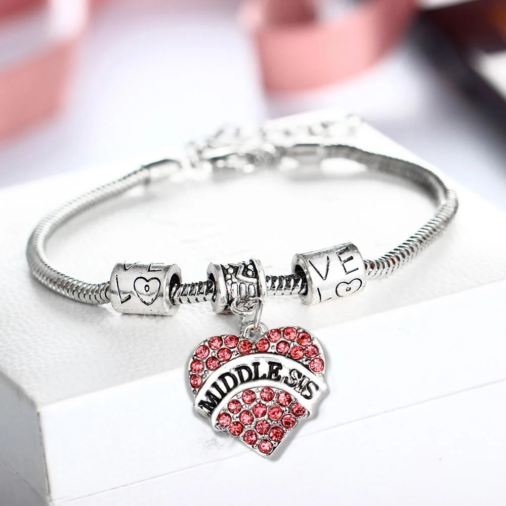 12PC Middle Sis Sisters Bracelets Love Beads Chain Bangles Pink Crystal Heart Pendant Women Girls Best Friends BFF Gifts Jewelry
12PC Middle Sis Sisters Bracelets Love Beads Chain Bangles Pink Crystal Heart Pendant Women Girls Best Friends BFF Gifts Jewelry
