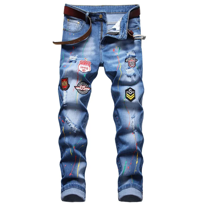 2021 American Streetwear Fashion Men Jeans Retro Dark Blue Spliced Designer Biker Jeans Elastic Painted Hip Hop Pencil Pants
2021 American Streetwear Fashion Men Jeans Retro Dark Blue Spliced Designer Biker Jeans Elastic Painted Hip Hop Pencil Pants