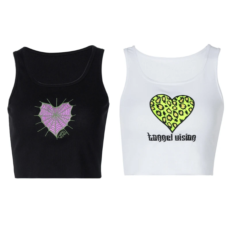 Women Summer Sleeveless U-Neck Crop Top Spiderweb Leopard Heart Embroidery Camisole Ribbed Knitted Casual Slim Fit Vest M7DD
Women Summer Sleeveless U-Neck Crop Top Spiderweb Leopard Heart Embroidery Camisole Ribbed Knitted Casual Slim Fit Vest M7DD