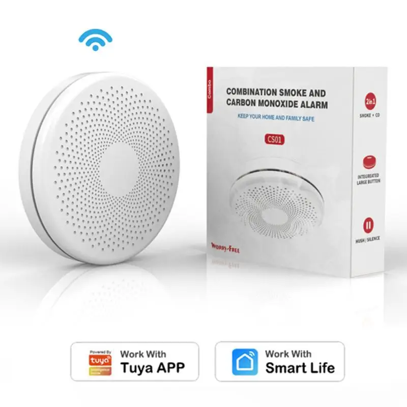 WiFi Smoke & Carbon Monoxide Detector For Tuya Smart Life app Composite Home Fire Alarm Sensor Home Security Protection System
WiFi Smoke & Carbon Monoxide Detector For Tuya Smart Life app Composite Home Fire Alarm Sensor Home Security Protection System