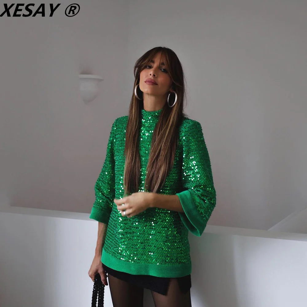 XEASY Green Sequins Women Pullovers Top Spring Autumn 2021 Women T-Shirt Vintage O Neck Women Clothing Casual Blouses
XEASY Green Sequins Women Pullovers Top Spring Autumn 2021 Women T-Shirt Vintage O Neck Women Clothing Casual Blouses
