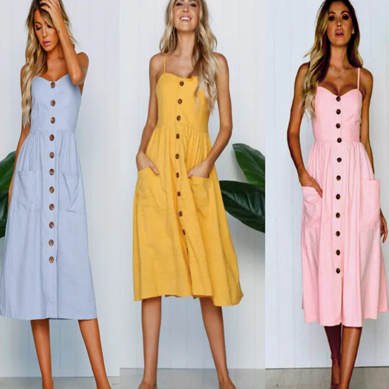 Summer Sling Women's New Large Size Single-Breasted Dress Sleeveless Round Neck Pocket Sexy Striped Backless Loose Dresses Women
Summer Sling Women's New Large Size Single-Breasted Dress Sleeveless Round Neck Pocket Sexy Striped Backless Loose Dresses Women