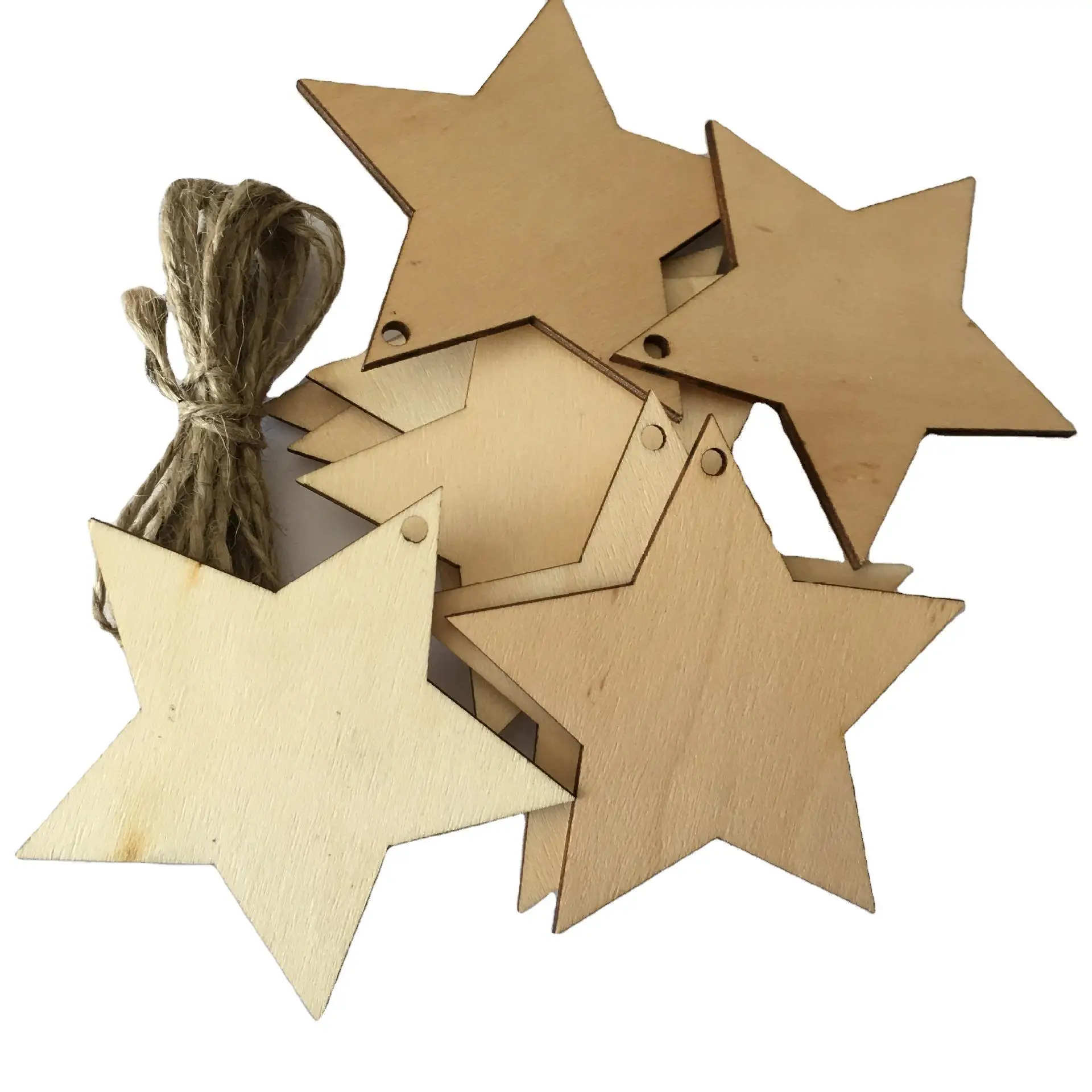 

10pcs 8cm Wooden Stars Slices Blank Name Tags with Hole Unfinished Wood Cutout Labels Wine Tag for Wedding Party Christmas Decor