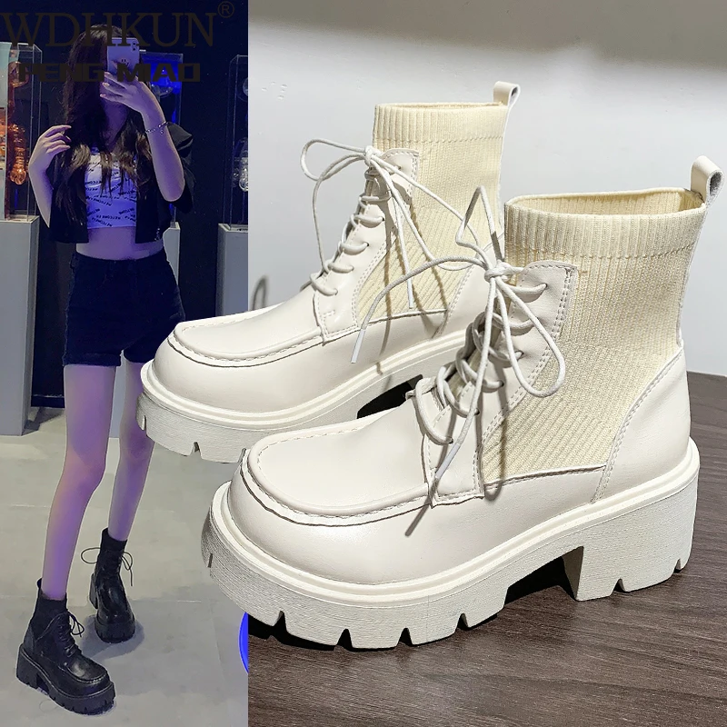 2021 Autumn Women Sock Boots Knitted Fabric Chunky Platform Gothic Shoes High Heels Women Combat Ankle Boots Beige Black
2021 Autumn Women Sock Boots Knitted Fabric Chunky Platform Gothic Shoes High Heels Women Combat Ankle Boots Beige Black