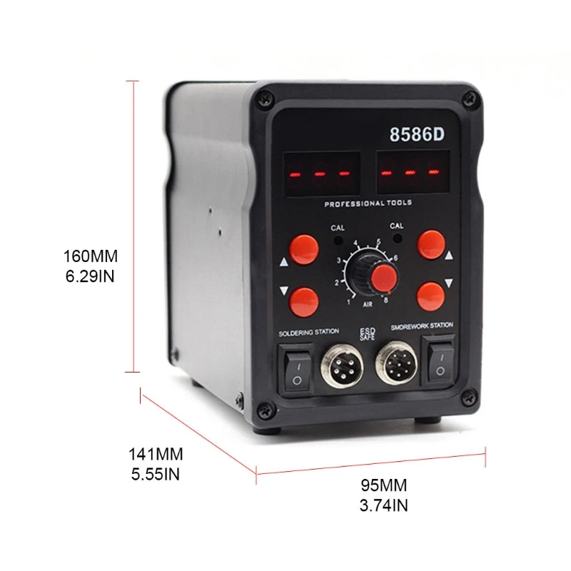 2 in 1 8586D Soldering Station ABS Air Gun Welding Tool 220V/110V 100-480 Adjustable Temperature, LED Display
2 in 1 8586D Soldering Station ABS Air Gun Welding Tool 220V/110V 100-480 Adjustable Temperature, LED Display
