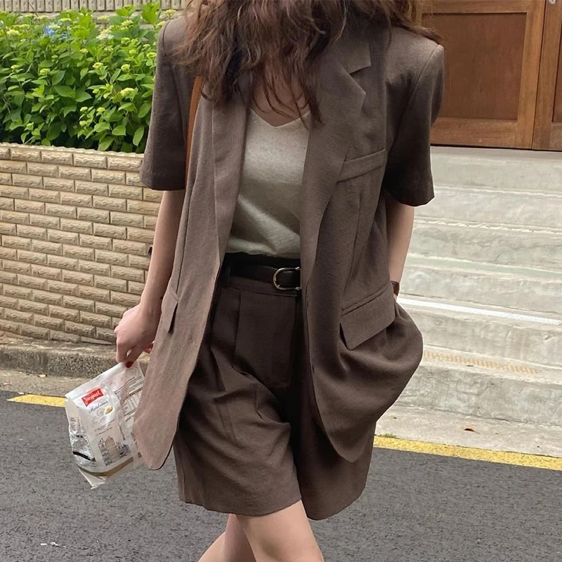 Women Shorts Suit Set Summer Female Outfit Elegant Two Pieces Sets Coffee Casual Blazer High Waist Shorts Korean Clothes
Women Shorts Suit Set Summer Female Outfit Elegant Two Pieces Sets Coffee Casual Blazer High Waist Shorts Korean Clothes