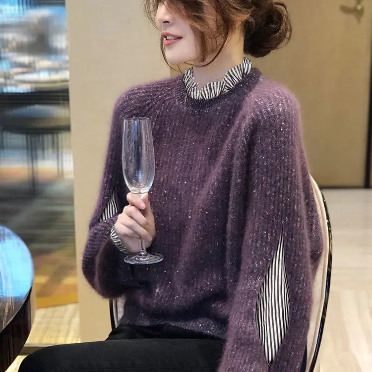 Purple lazy wind women's fashion two loose Korean knitwear for autumn and winter
Purple lazy wind women's fashion two loose Korean knitwear for autumn and winter