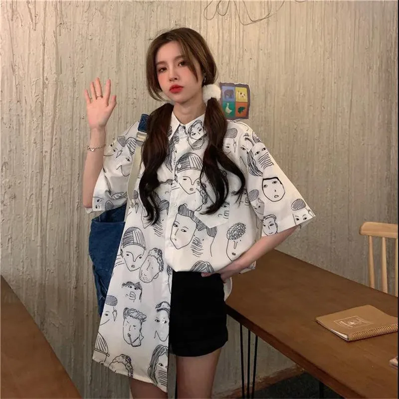 Cartoon Head Print Shirt Girl Funny Summer Loose Shirt Women Korean Gothic Tops Japanese Clothes Half Sleeve Harajuku Shirt
Cartoon Head Print Shirt Girl Funny Summer Loose Shirt Women Korean Gothic Tops Japanese Clothes Half Sleeve Harajuku Shirt