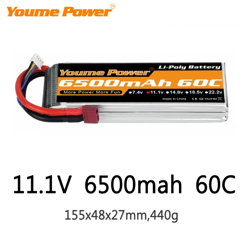 Youme 3S Lipo Battery 11.1V 6500mah 60C for for Tracxas Plug for Tracxas RC Car Truck Boat Drone Buggy Truggy RC Helicopter 
Youme 3S Lipo Battery 11.1V 6500mah 60C for for Tracxas Plug for Tracxas RC Car Truck Boat Drone Buggy Truggy RC Helicopter