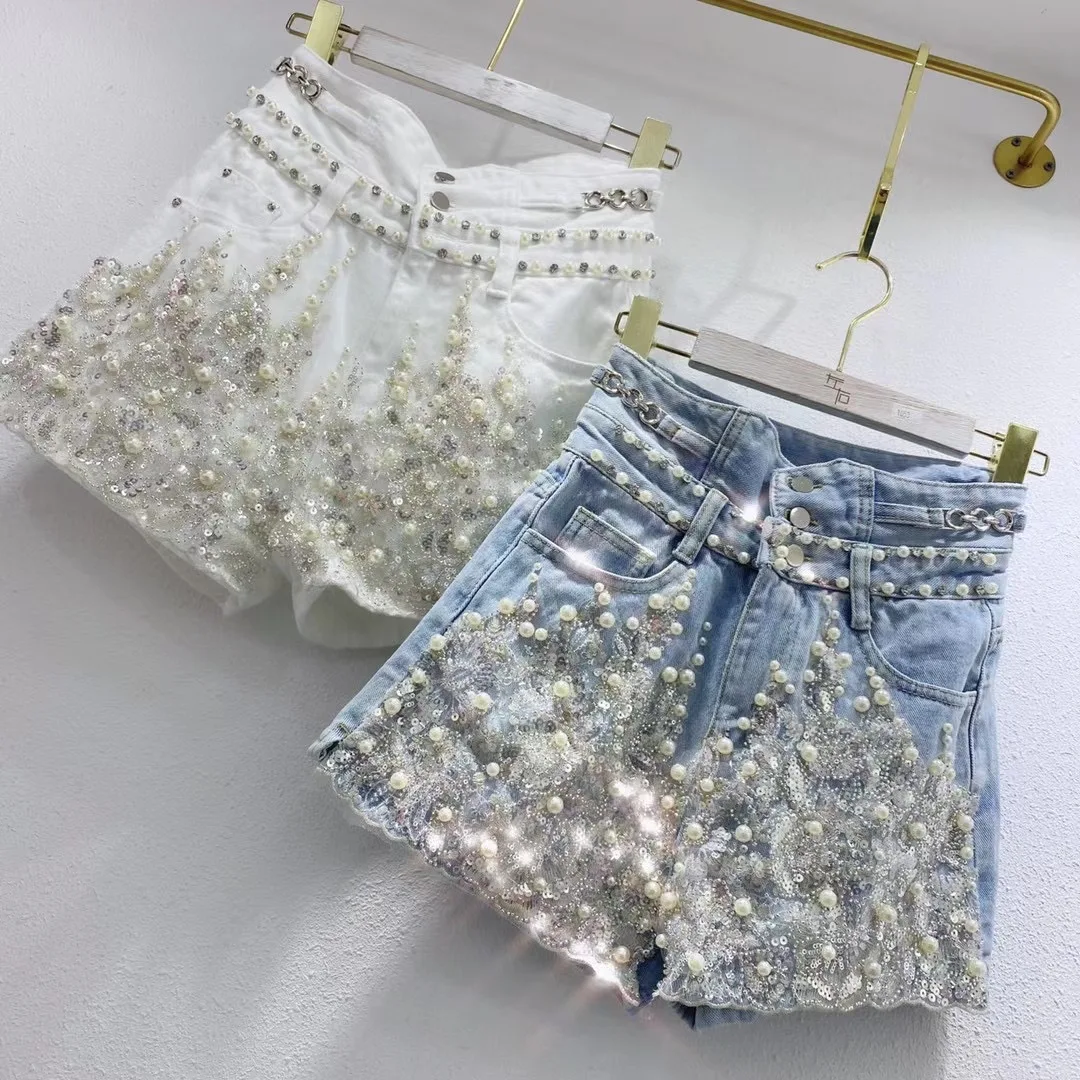2021 Summer European New Beads Sequined Women Jeans Short Pants Shiny Embroidered Mesh Slimming Ultra High Waist Denim Shorts
2021 Summer European New Beads Sequined Women Jeans Short Pants Shiny Embroidered Mesh Slimming Ultra High Waist Denim Shorts
