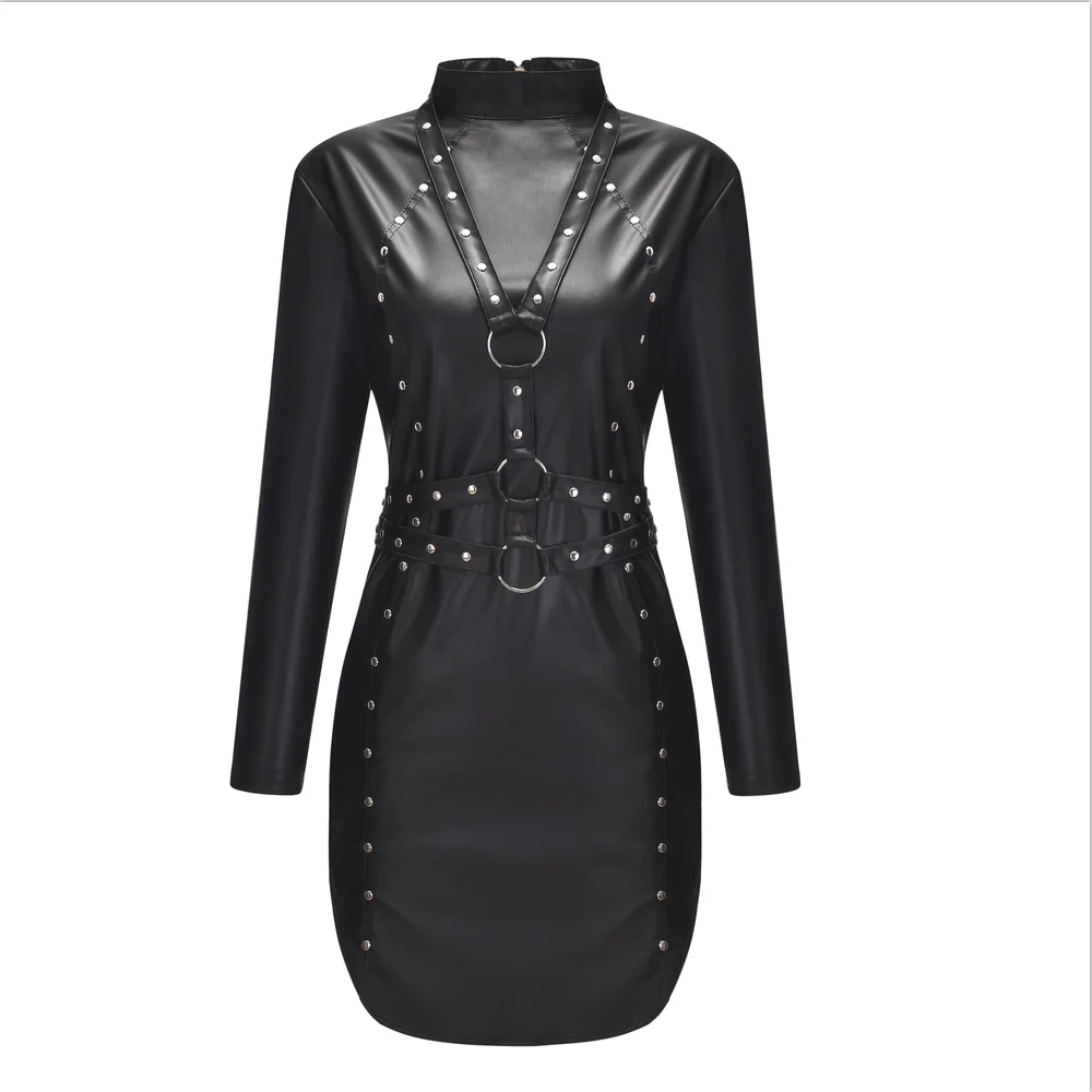Sexy Black Look PVC Faux Leather Gothic Fetish lingerie Bondage Rivet dress M--XXL L1114
Sexy Black Look PVC Faux Leather Gothic Fetish lingerie Bondage Rivet dress M--XXL L1114