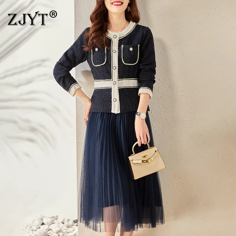 Elegant Autumn Winter Dress Sets Women's Long Sleeve Tweed Jacket Suits with Midi Mesh Skirts Lolita Fashion Two Piece Outfit
Elegant Autumn Winter Dress Sets Women's Long Sleeve Tweed Jacket Suits with Midi Mesh Skirts Lolita Fashion Two Piece Outfit