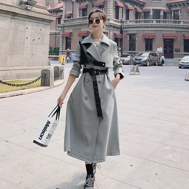 Thousand Birds Plaid Women's Windbreaker Long Spring Autumn Stitching Ladies Cloak Loose Jacket Female Korean Trench Coat Female
Thousand Birds Plaid Women's Windbreaker Long Spring Autumn Stitching Ladies Cloak Loose Jacket Female Korean Trench Coat Female