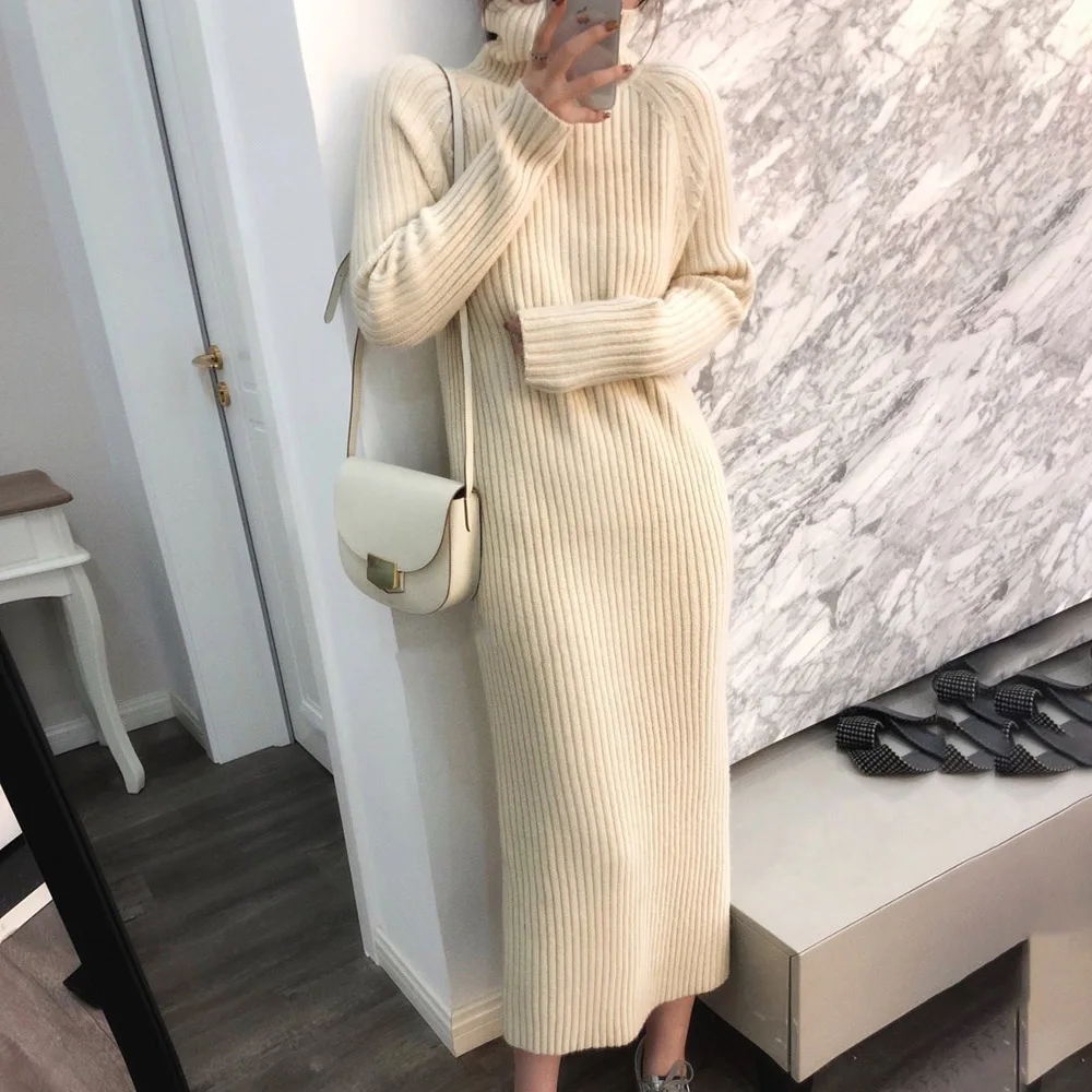 Autumn Women Fashion Long Knits Dress Long Sleeve Pullover High Collar Loose Cashmere Thicken Casual Korean Style Female Dress
Autumn Women Fashion Long Knits Dress Long Sleeve Pullover High Collar Loose Cashmere Thicken Casual Korean Style Female Dress