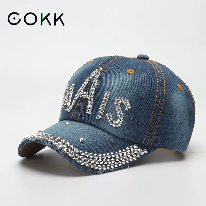 

COKK джинсовые бейсболки, женские хип-хоп кепки, модные кепки с буквенным принтом для мужчин, уличная шляпа для папы, регулируемые кепки унисе...
