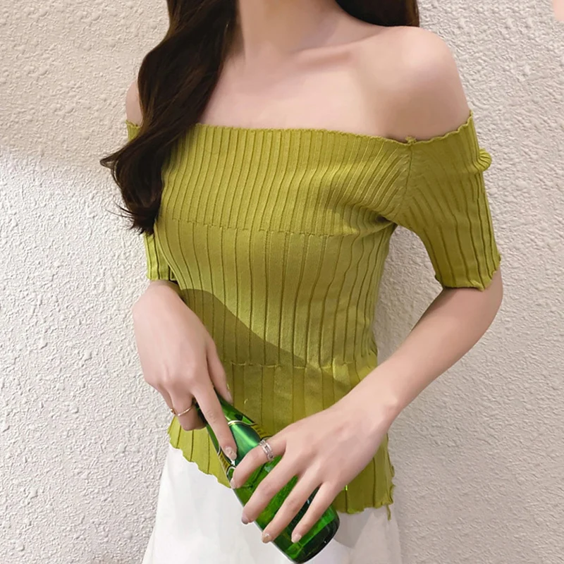 Женская футболка с вырезом лодочкой и открытыми плечами, трикотажная зеленая футболка, женская летняя однотонная облегающая футболка с кор...
Женская футболка с вырезом лодочкой и открытыми плечами, трикотажная зеленая футболка, женская летняя однотонная облегающая футболка с кор...