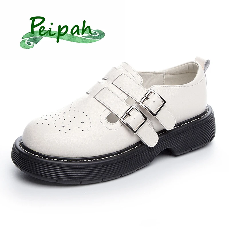 PEIPAH Hollow Out Punk Oxfords Women Buckle Strap Genuine Leather Flats Ladies Flat Platform Shoes Woman Solid Casual Footwear
PEIPAH Hollow Out Punk Oxfords Women Buckle Strap Genuine Leather Flats Ladies Flat Platform Shoes Woman Solid Casual Footwear