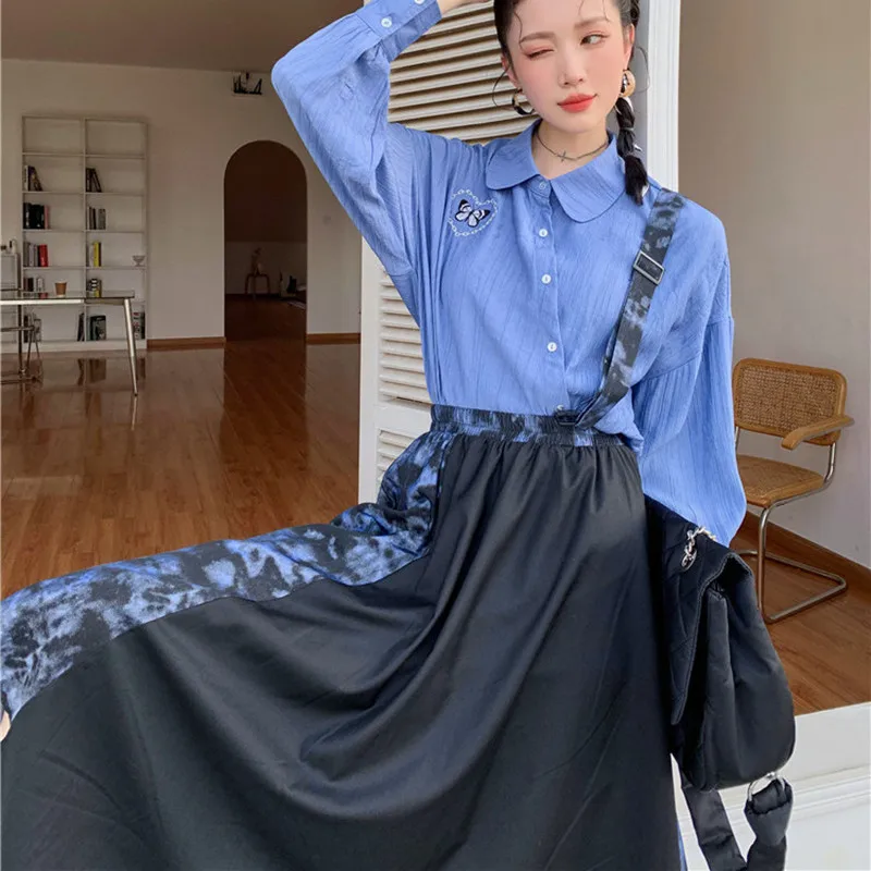 Women Spring Autumn Designed Blue Embroidery Blouses Female Loose Slim Spliced Hit Color Skirt Ladies Brand New Skirt Set ML104
Women Spring Autumn Designed Blue Embroidery Blouses Female Loose Slim Spliced Hit Color Skirt Ladies Brand New Skirt Set ML104