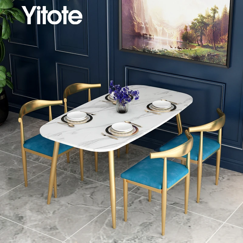 Nordic Marble Dining Table Chair Combination Simple Modern Small Apartment Household Rectangular Customize Dining Table Gold 
Nordic Marble Dining Table Chair Combination Simple Modern Small Apartment Household Rectangular Customize Dining Table Gold