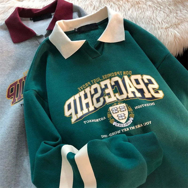 Cotton American College Style Polo Collar Sweatshirt Women Spring and Autumn New Harajuku Casual Printed Text Loose Oversized
Cotton American College Style Polo Collar Sweatshirt Women Spring and Autumn New Harajuku Casual Printed Text Loose Oversized