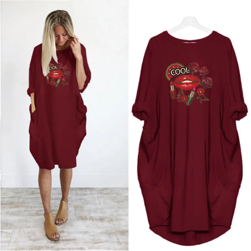 Women Midi Dress Plus Size Loose Fashion Lips Print Autumn Long Sleeve O Neck Pocket Female Casual Party Streetwear Vestido Robe
Women Midi Dress Plus Size Loose Fashion Lips Print Autumn Long Sleeve O Neck Pocket Female Casual Party Streetwear Vestido Robe