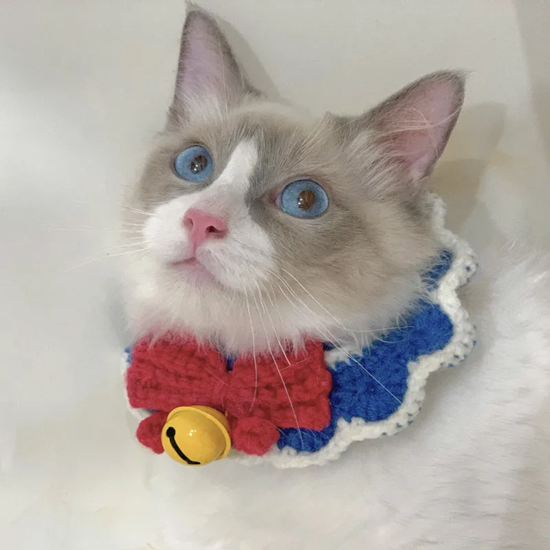 Cat collar handmade diy wool knitting beautiful girl bowknot cute blue cat British short dog collar
Cat collar handmade diy wool knitting beautiful girl bowknot cute blue cat British short dog collar