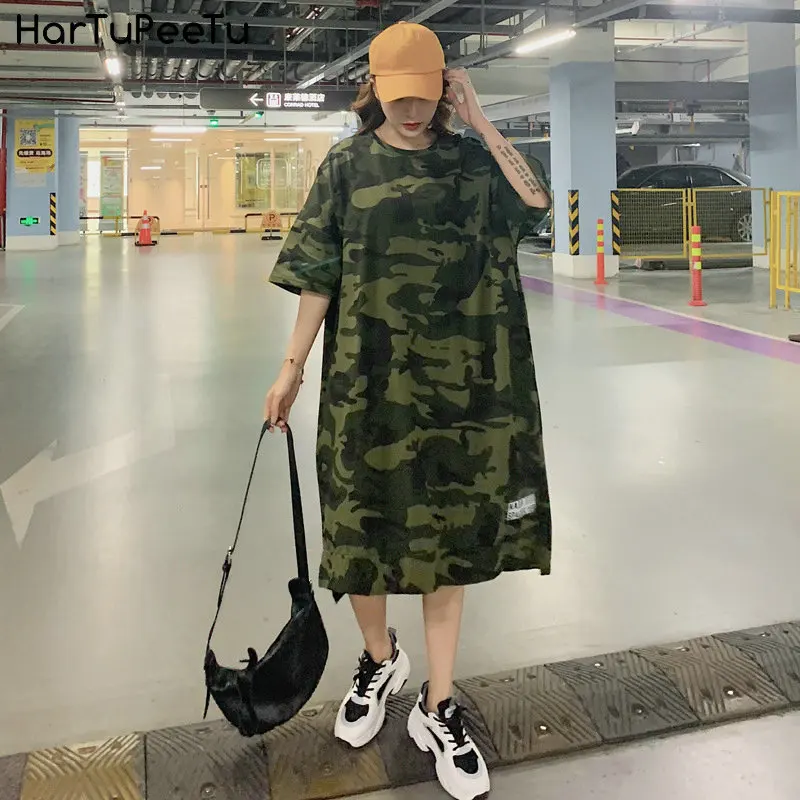 Camouflage Loose Dress Women Long T Shirt Summer Dresses 2022 for 100kg Girls Korean Half Sleeve Irregular Cotton Tees
Camouflage Loose Dress Women Long T Shirt Summer Dresses 2022 for 100kg Girls Korean Half Sleeve Irregular Cotton Tees