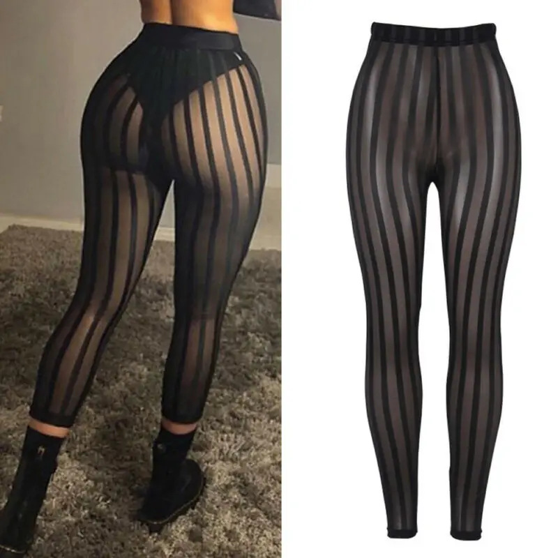 Sexy Mesh Striped Leggings Women Striped Mesh Knee Length High Waist Bodycon Black Trousers Perspective Slim Trousers Club Wear
Sexy Mesh Striped Leggings Women Striped Mesh Knee Length High Waist Bodycon Black Trousers Perspective Slim Trousers Club Wear