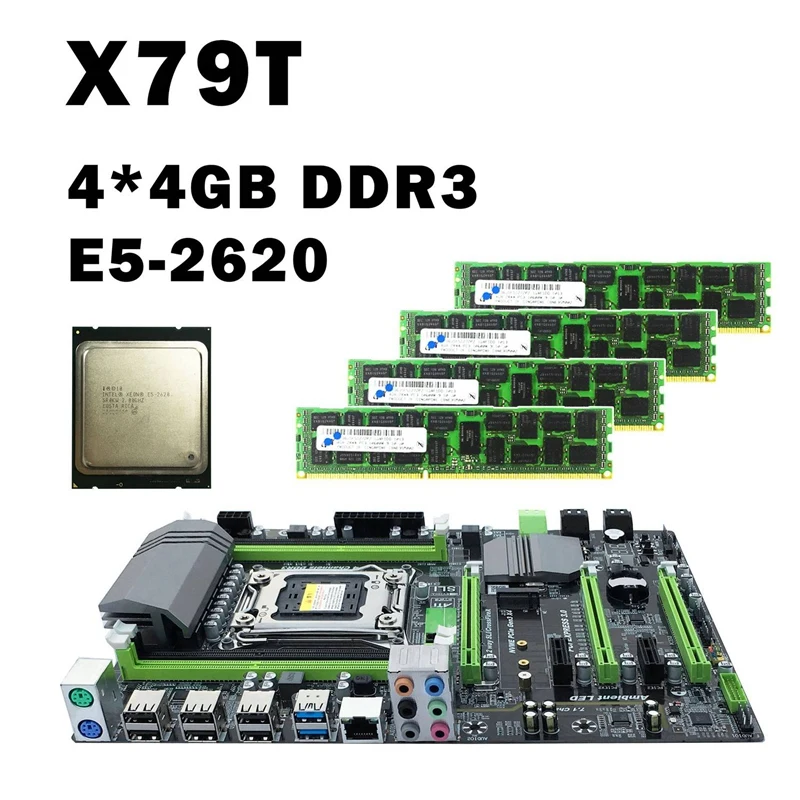 Материнская плата X79 LGA2011 Combo с процессором E5 2620 4-канальный 16 Гб (4x4гб) DDR3 ОЗУ 1333 МГц