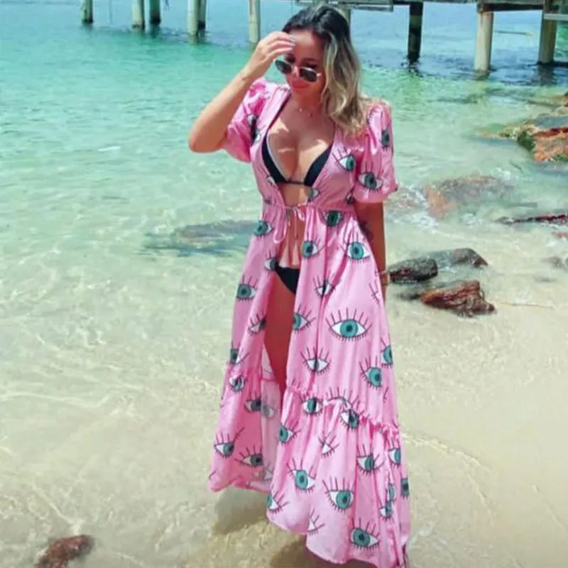 2021 Wrinkle-free Pink Eyes Chiffon Bikini Cover-ups Sexy Short Sleeve Summer Beach Dress Women Beach Wear Swim Suit Cover Up D1
2021 Wrinkle-free Pink Eyes Chiffon Bikini Cover-ups Sexy Short Sleeve Summer Beach Dress Women Beach Wear Swim Suit Cover Up D1