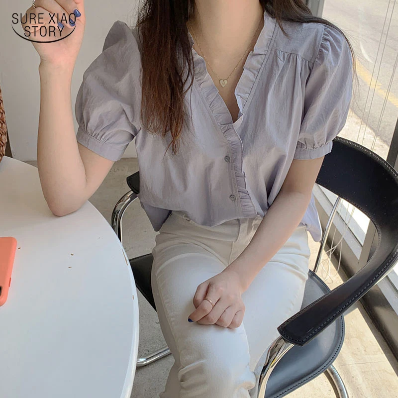 Fashion V-neck Short Sleeve Sweet White Blouse Korean Summer Women Tops Ruffles Button Up Loose Puff Sleeve Shirt Blusas 14145
Fashion V-neck Short Sleeve Sweet White Blouse Korean Summer Women Tops Ruffles Button Up Loose Puff Sleeve Shirt Blusas 14145