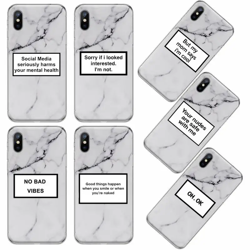 Funny letters quotes Marble pattern Phone Case Transparent soft For iphone 12 11 13 7 8 6 s plus x xs xr pro max mini
Funny letters quotes Marble pattern Phone Case Transparent soft For iphone 12 11 13 7 8 6 s plus x xs xr pro max mini