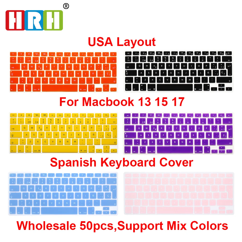 HRH Wholesale 50pcs Spanish ESP Silicone Keyboard Covers Keypad Skins Protector for Macbook Air Pro Retina 13 15 17 EU Version |