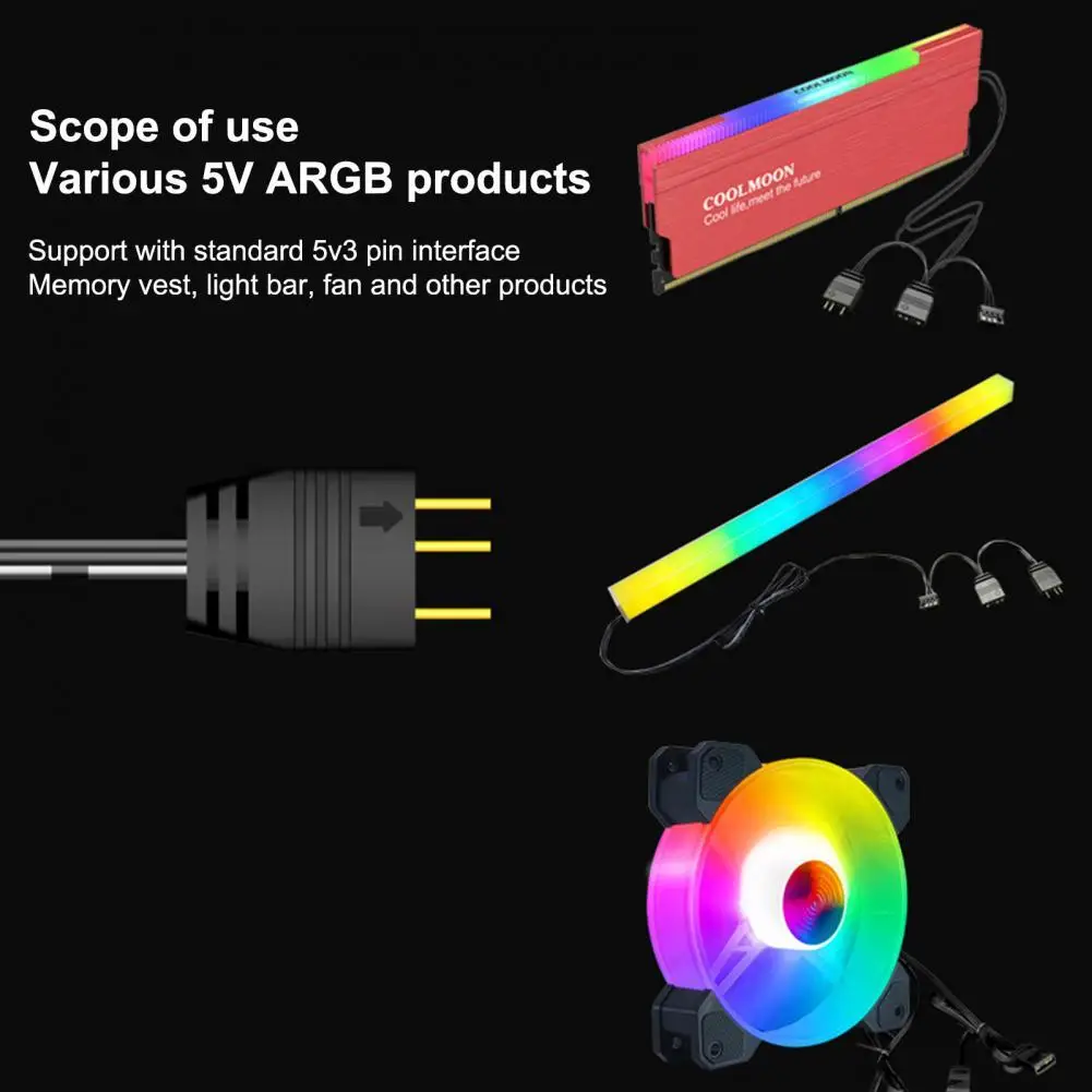 Lightweight COOLMOON Excellent 1 to 4 Mainboard ARGB Splitter Cable Black ARGB Extension Cable 5V 3 Pin for Office
Lightweight COOLMOON Excellent 1 to 4 Mainboard ARGB Splitter Cable Black ARGB Extension Cable 5V 3 Pin for Office
