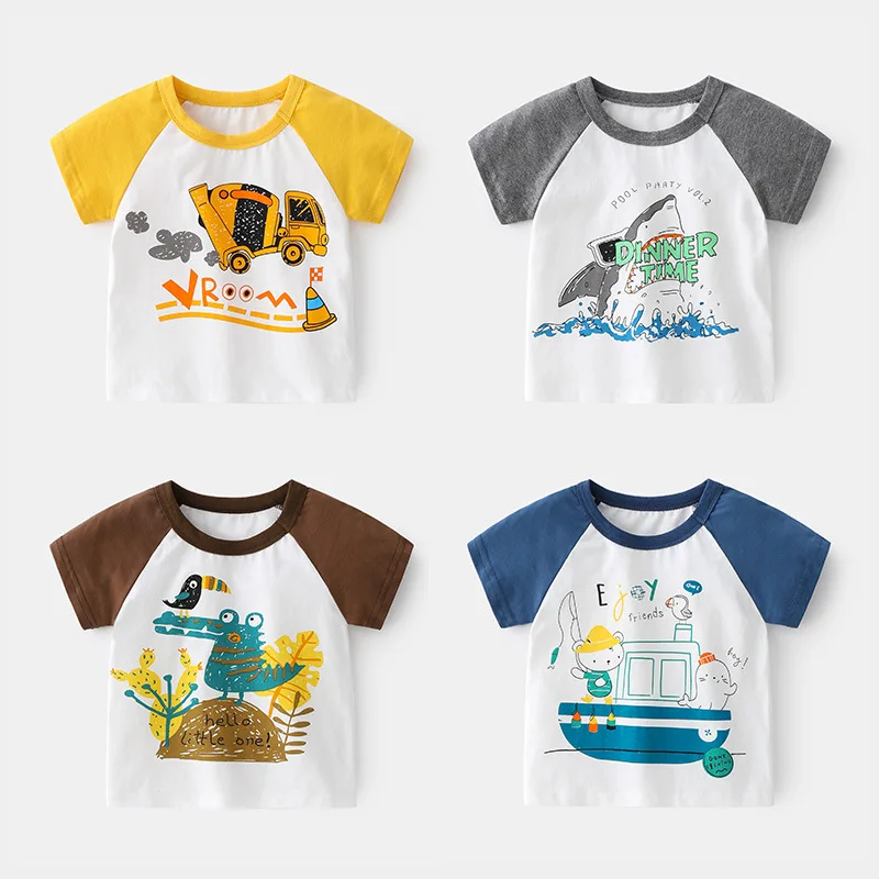 New 2021 Kids Boys T Shirts Fashion Cartoon Shark Print Short Sleeve T-Shirt Cotton Baby Summer Casual O-neck Tops Clothing | Мать и
