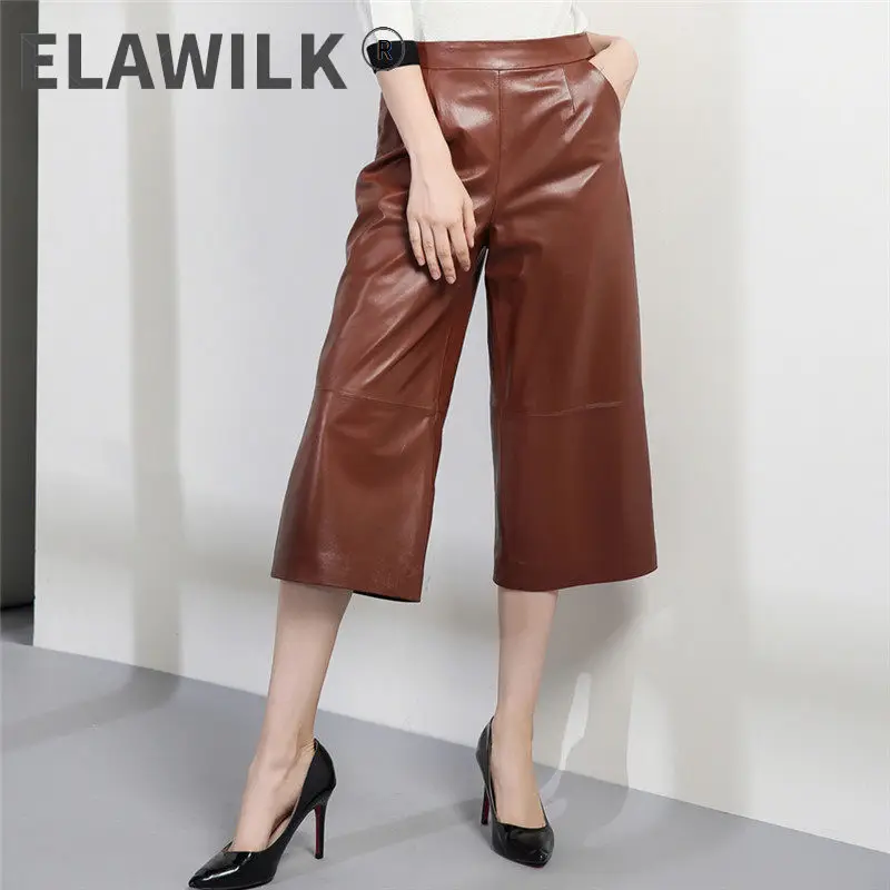 Autumn winter women's real leather wide-leg pants Fashion women sheepskin high quality high-waist leather Capri pants A838
Autumn winter women's real leather wide-leg pants Fashion women sheepskin high quality high-waist leather Capri pants A838