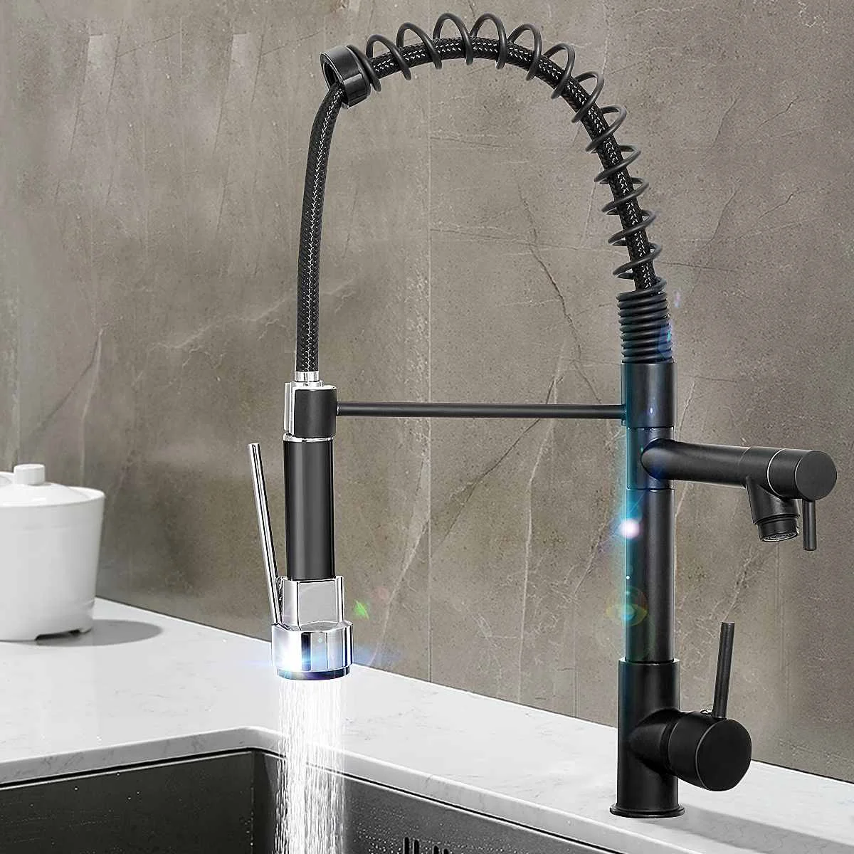 Black Spring Pull Out Kitchen Faucet Dual Spout Side Sprayer Single Handle Mixer Tap Sink Faucet 360 Rotation Kitchen Faucets
Black Spring Pull Out Kitchen Faucet Dual Spout Side Sprayer Single Handle Mixer Tap Sink Faucet 360 Rotation Kitchen Faucets