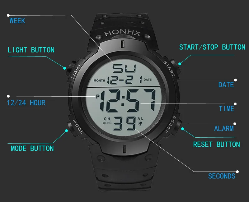 Fashion Multifunction Sports Watch Display Date Calendar Week Alarm Unisex Watch clock digital wrist watch reloj hombr F5