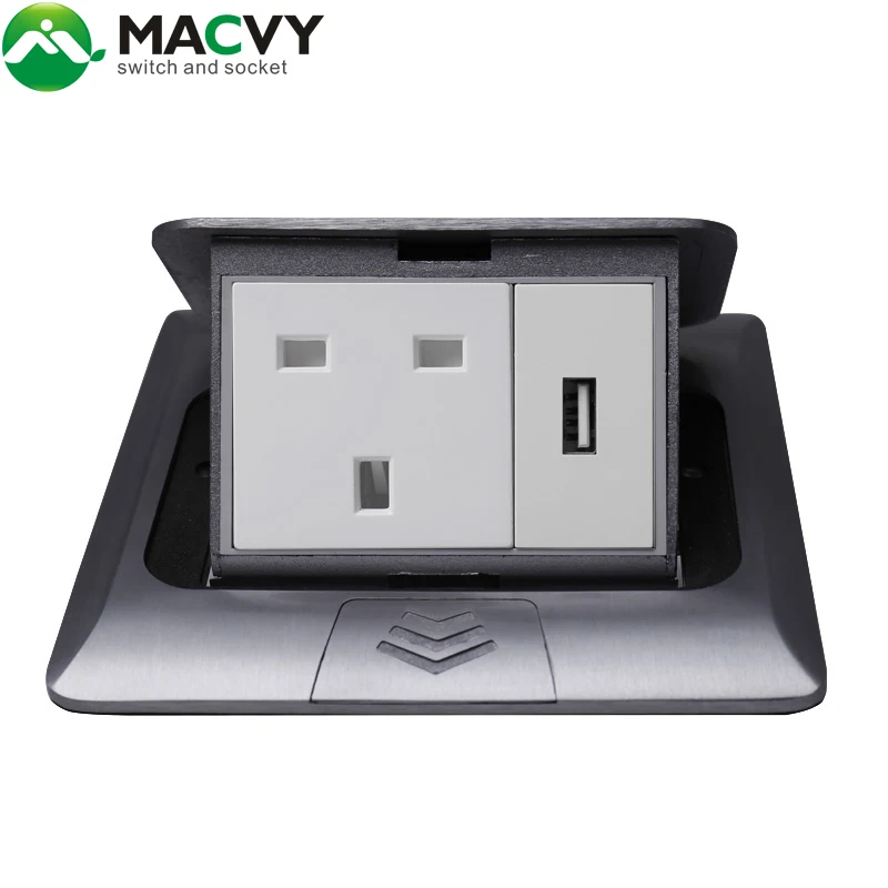 Silver panel popup floor plug 13A English Power smart socket 2 way power socket with 3 hole USB socket
Silver panel popup floor plug 13A English Power smart socket 2 way power socket with 3 hole USB socket