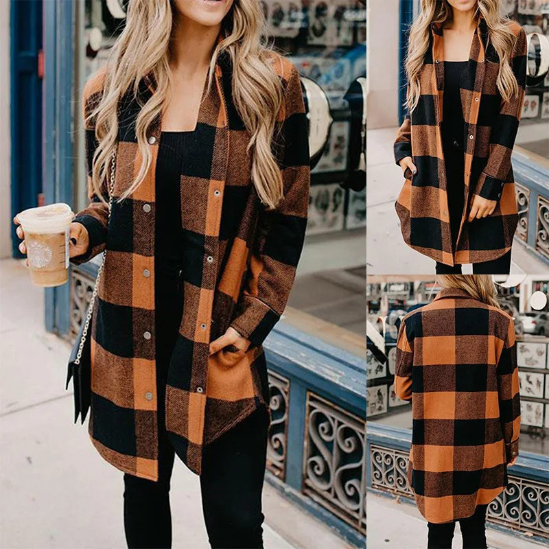 Women Shirt Casual Hipster Spring and Autumn Loose Mid-length Plaid Print Lapel Single-breasted Round Hem Long-sleeved Jacket
Women Shirt Casual Hipster Spring and Autumn Loose Mid-length Plaid Print Lapel Single-breasted Round Hem Long-sleeved Jacket