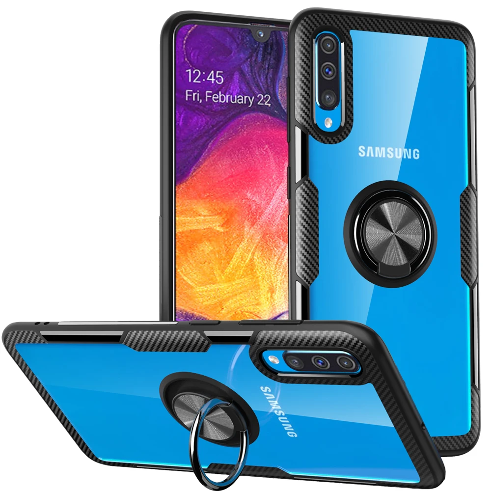 Чехол с кольцом для Samsung Galaxy A70 A50 A20 A30 A40 прозрачная броня жесткая рамка из ТПУ