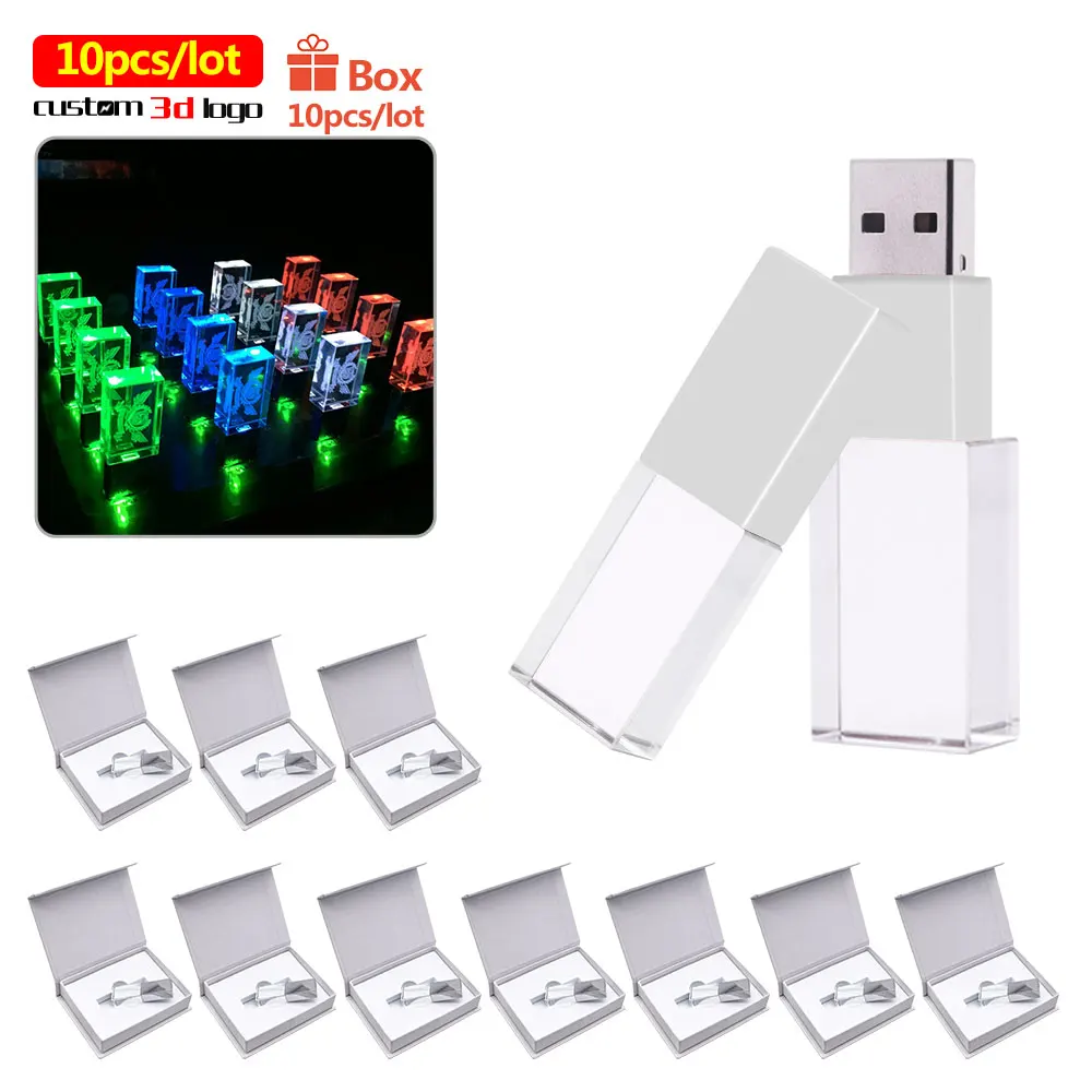 10pcs/lot USB 2.0 Crystal LED light usb pen drive 8gb 64gb 32gb Custom 3d logo 16GB memory Stick 128gb device For photography
10pcs/lot USB 2.0 Crystal LED light usb pen drive 8gb 64gb 32gb Custom 3d logo 16GB memory Stick 128gb device For photography