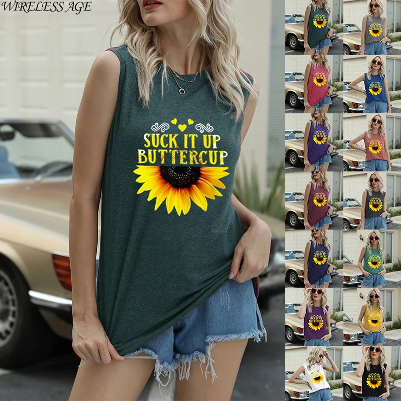 WIRELESS AGE T Shirt Women Sleeveless Round Neck Letter Chrysanthemum Printed Loose Casual Women's Vest Top Summer Fashion Wild
WIRELESS AGE T Shirt Women Sleeveless Round Neck Letter Chrysanthemum Printed Loose Casual Women's Vest Top Summer Fashion Wild