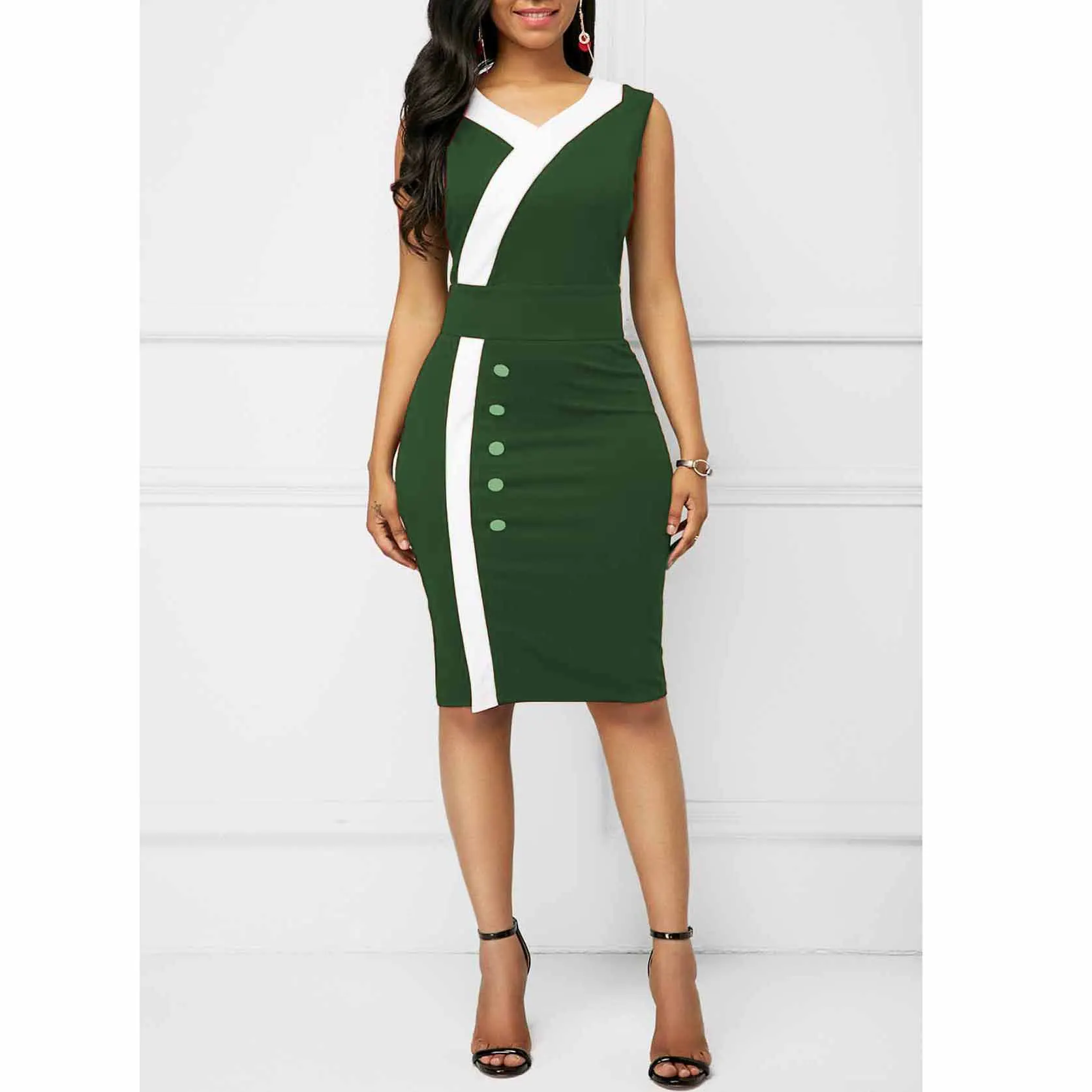 WEPBEL Sleeveless Dress Women's Sexy Patchwork Single-Breasted Slim Dress Summer Casual V-neck High Waist Dress
WEPBEL Sleeveless Dress Women's Sexy Patchwork Single-Breasted Slim Dress Summer Casual V-neck High Waist Dress
